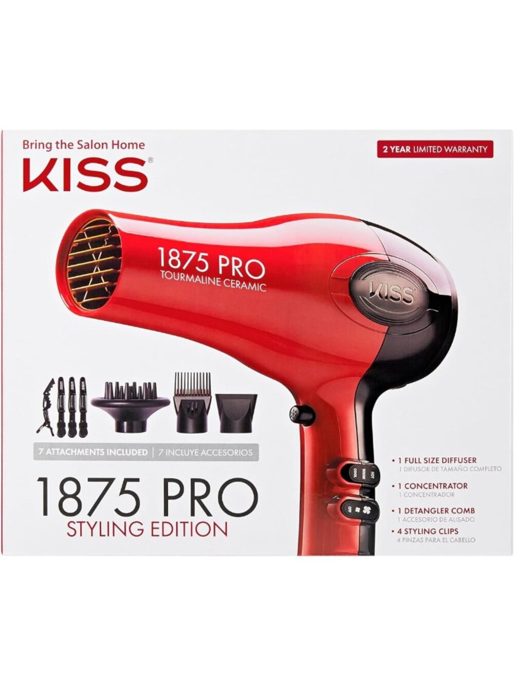 1875W Tourmaline Ceramic Hair Dryer with 3 Heat & 2 Speed Settings, Cool Shot